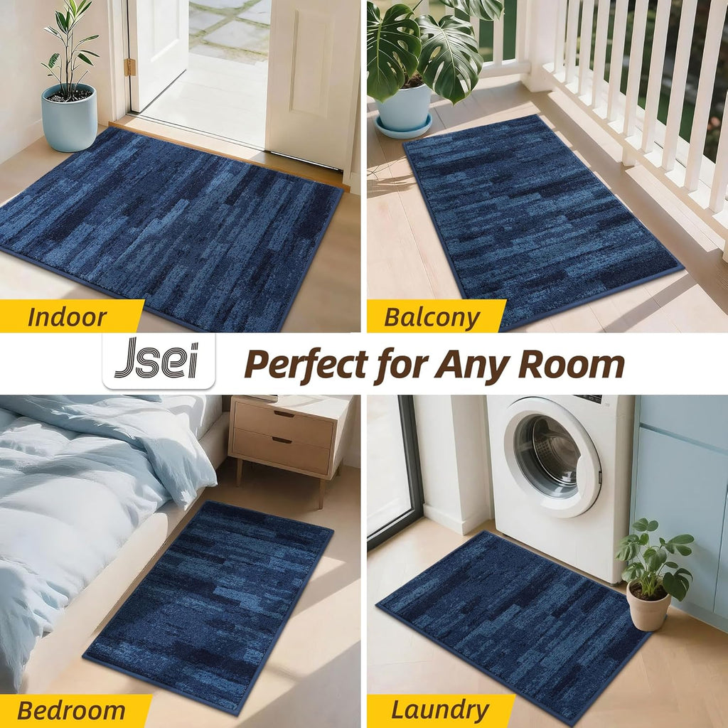 JSEI Dirt Trapper Door Mat 24"x36", Non-Slip Doormats Washable Entryway Mat, Welcome Floor Mat Absorbent Low Profile Dog Door Mats for Front Back Door, Wet Shoes & Paws, Blue