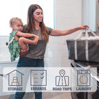 CleverMade Collapsible Laundry Tote 2-Pack (50L) – Foldable Carry-All Storage Bin for Laundry, Car Trunk, RV, Dorm & Home Organization - Charcoal