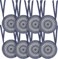 VHC Brands Great Falls Blue Round Seat Cushion Chair Pad, Blue White, Jute Blend with Ties, 15x15 Inches, Set of 8