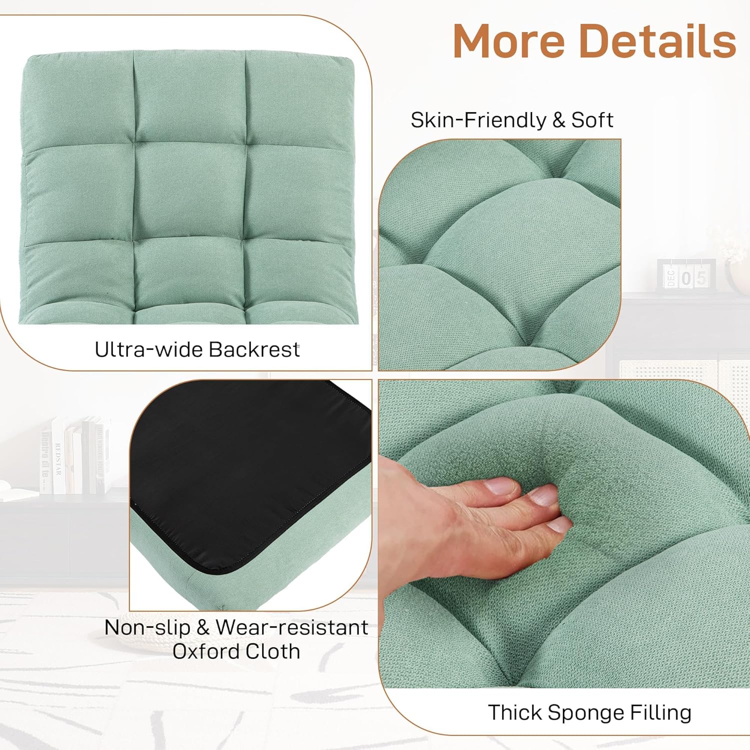 Floor Chair with Back Support Folding Chair with Adjustable Position, Padded Sleeper Bed, Floor Gaming Chair, Meditation Chair, Gaming Floor Chairs for Adults (Green)