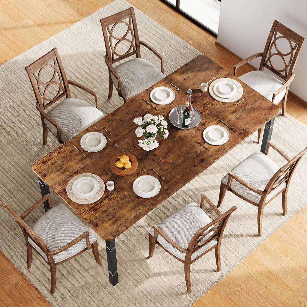 Garvee Large Dining Table for 6-8 People, 79" Wooden Kitchen Table with Sturdy Metal Frame, Dining Room Table for Dining Room, Kitchen, Black Leg & Retro