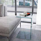 15.36" 2-Piece Glass End Table, C Shaped Side Table Set of 2 Clear Tempered Glass Snack Table Modern Nightstand Bedside Table for Living Room, Bedroom, Office, Bathroom