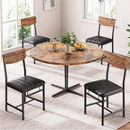Jocoevol Industrial Dining Chairs Set of 6 - Upholstered Dining Room Chairs with PU Leather, Kitchen Chairs with Wooden Backrest and Thickened Metal Legs, for Dining Room, Living Room (6) (Brown)