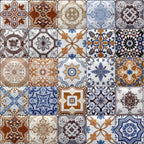 Mexican Tile Mosaic Side Table, Walnut Color Square Ceramic Accent Table with Tapered Legs, Handmade Living Room End Table (Style-1)