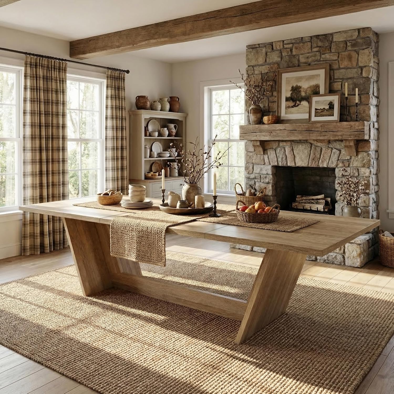 WOODTIME 81.5" W Dining Table with V-Shaped Base for 8-10 People, Modern Wooden Dinner Table for Dining Room Kitchen, Oak