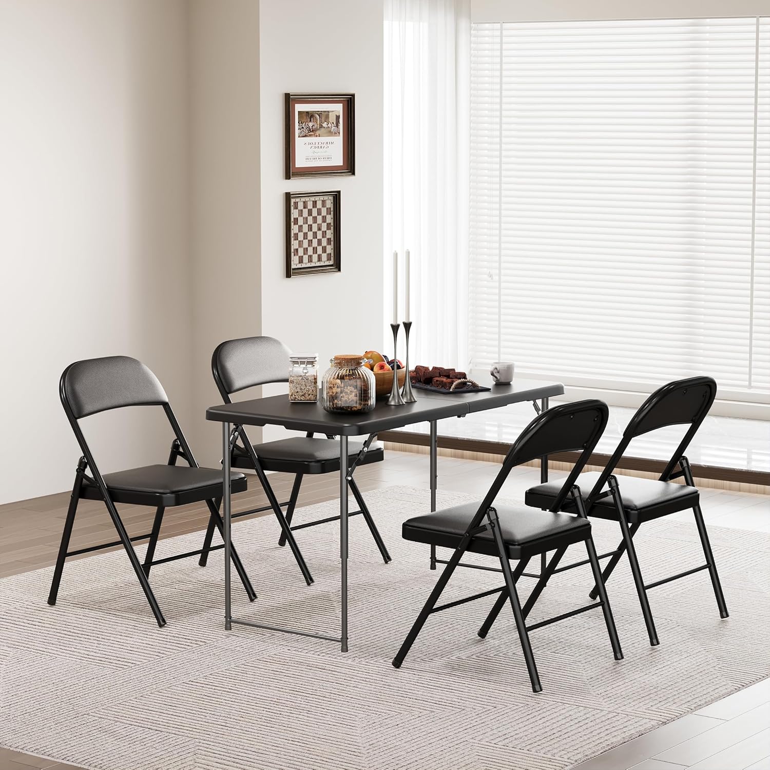 1 Pack Folding Chairs with Cushion Padded - Metal Chairs w/Comfortable Seats and Durable Steel Frame Foldable Chair for Indoor Outdoor Wedding, Party, Backyard & Office Events (Black, 1 Pack)