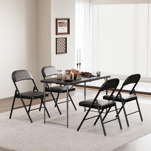 1 Pack Folding Chairs with Cushion Padded - Metal Chairs w/Comfortable Seats and Durable Steel Frame Foldable Chair for Indoor Outdoor Wedding, Party, Backyard & Office Events (Black, 1 Pack)