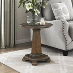 Lexicon 22 Dia. Round End Table, Wood Side Table with Sturdy Pedestal Leg, Cherry Veneer Accent Nightstand with for Small Spaces, Living Room, Bedroom, Entryway, Easy Assembly, Brown
