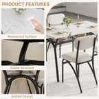5-Piece Dining Table Set for 4, Modern Kitchen Table with 4 Boucle Chairs, Rectangular Dining Table with Storage Shelf & Marble Tabletop, Beige Home Dining Furniture for Small Space, Beige+White
