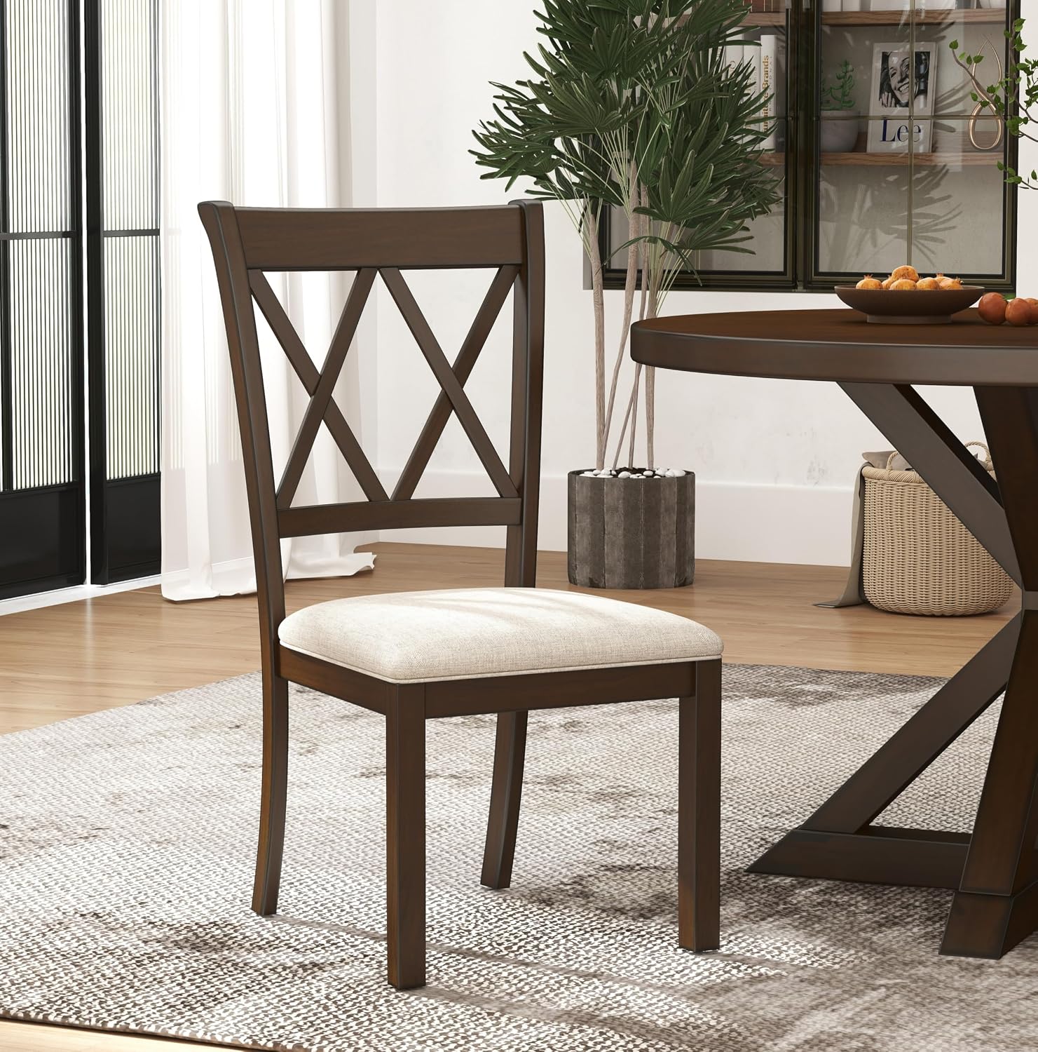 Roundhill Furniture Windvale Fabric Upholstered Dining Chair, Set of 2, Espresso