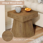 Tribesigns Small End Table, Rustic Square Side Table with Wide Base, Farmhouse Small Nightstand Beside Bed, Next to Armchair, for Living Room, Light Brown