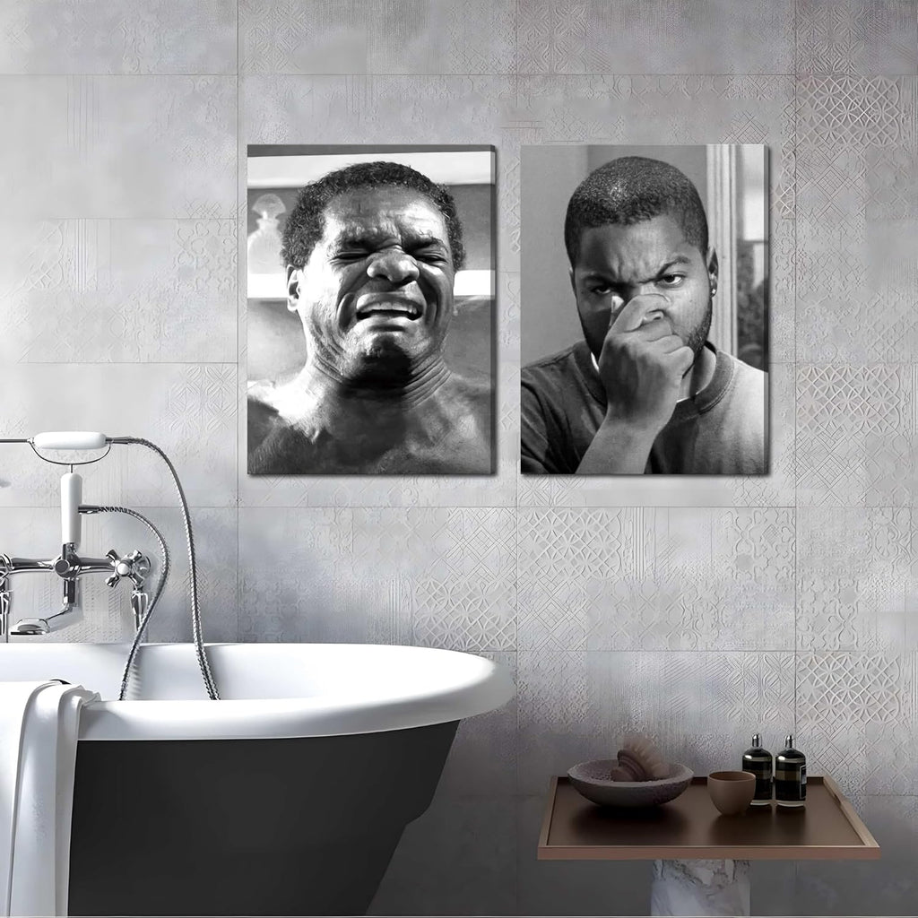 Framed Funny Bathroom Canvas Wall Art Set of 2 - Black and White Vintage Comedy Movies Posters, Funny Toilet Humour Smell Wall Decor Prints for Bathroom Decor 12x16in