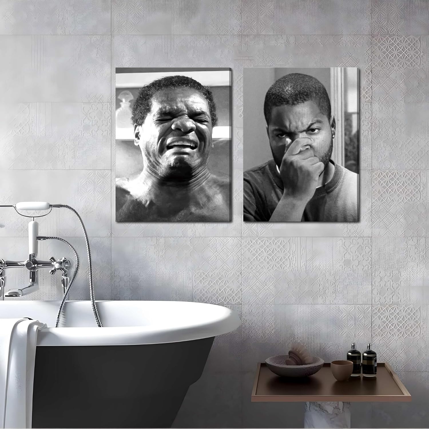 Framed Funny Bathroom Canvas Wall Art Set of 2 - Black and White Vintage Comedy Movies Posters, Funny Toilet Humour Smell Wall Decor Prints for Bathroom Decor 12x16in