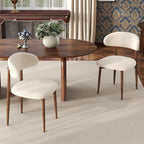 Beige Dining Chairs Set of 2, Modern Upholstered Dining Room Chair with Linen Fabric, Farmhouse Kitchen Side Chairs for Home, Apartment, Restaurant, Walnut Metal Legs(Chair Only)