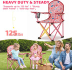 SUNNYFEEL Kids Folding Camping Chair for Ages 4-8 Boys and Girls, Pink | Dual-lock safety prevents collapse, 125 lbs capacity, 3.5 lbs Lightweight with Carry Bag & Cup Holder for Beach, Camping