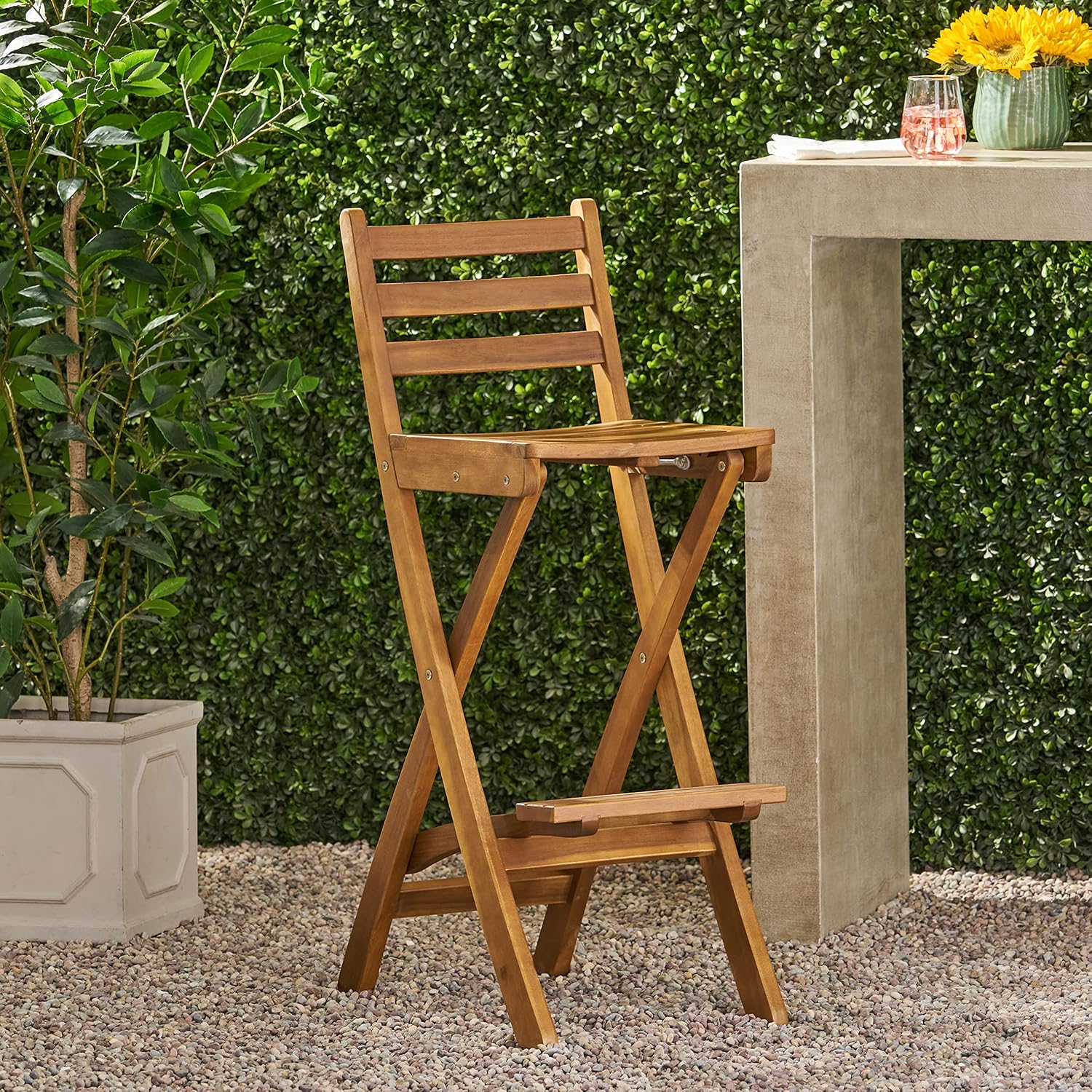 Christopher Knight Home Atlantic Outdoor Foldable Wood Barstool, 31", Natural Wood