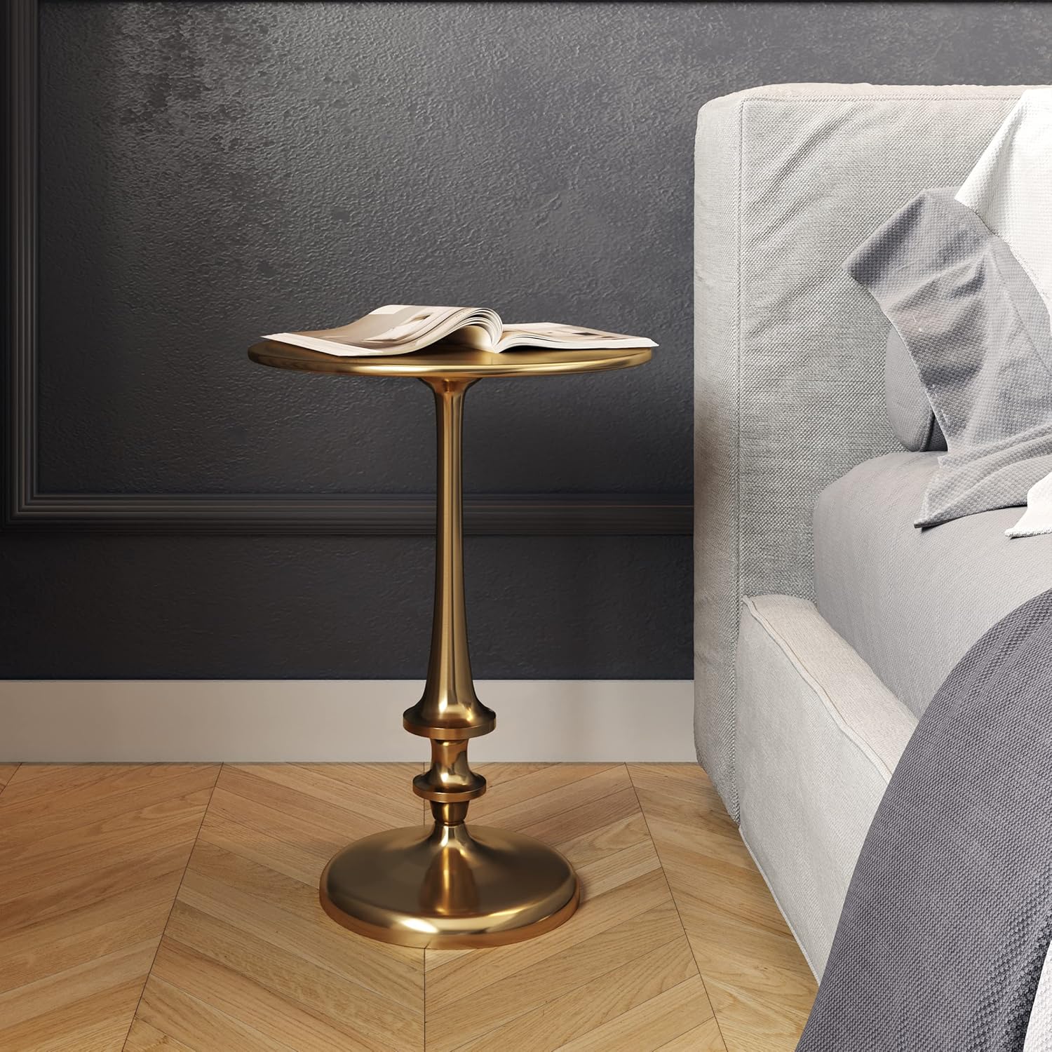 Side Table - Iron Pedestal Table with Antique Gold Finish for Couch, Loveseat, Entryway, or Bed - Vintage Living Room Furniture by Lavish Home