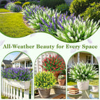 16 Bundles Faux Outdoor Plants, UV Resistant Fake Lavender & Monkey Grass, Realistic Artificial Flowers & Greenery for Outdoor Planters, Porch, Patio, Farmhouse Decor (Purple)