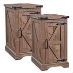 JXQTLINGMU Farmhouse Nightstand Set of 2 with Charging Station, 17"D Rectangular End Table with Barn Door & Adjustable Storage Shelf, Wood Rustic Sofa Side Table for Living Room, Bedroom, Light Brown