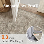 PureCozy 8x10 Washable Living Room Area Rug Brown Gray Vintage Low Pile Carpet Non Slip Soft Distressed Indoor Floral Accent Retro Large Rug for Bedroom Dining Room Office