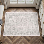PureCozy Gray Entryway Area Rug 2x3 Door Mat Machine Washable Kitchen Vintage Distressed Non Slip Carpet Indoor Grey Retro Floral Accent Throw Small Rug for Bathroom Office Bedroom Dining Living Room