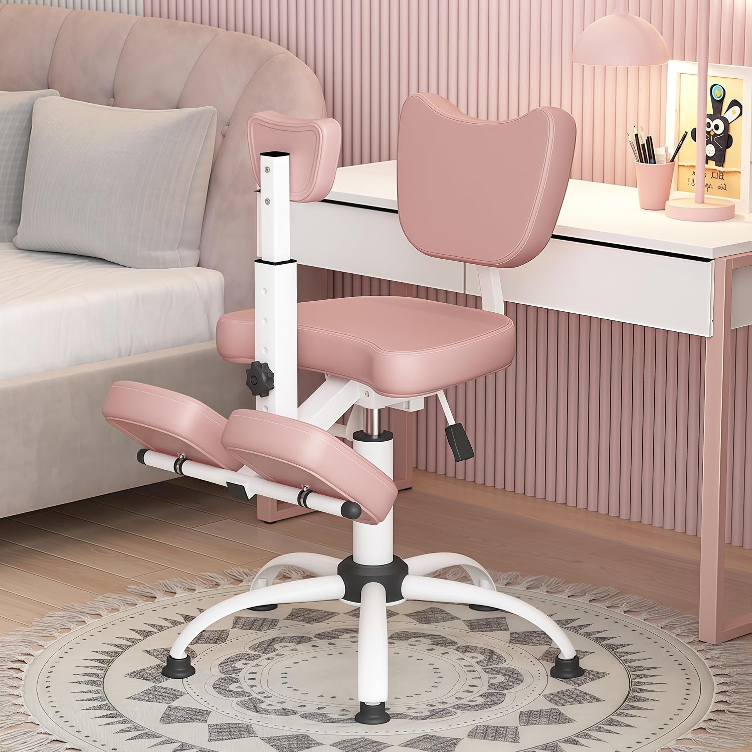 Adjustable Ergonomic Kneeling Chair with Padded Seat and Backrest, Posture Correcting Knee Chair for Office Desk, Comfortable Floor Sitting Alternative (Pink)
