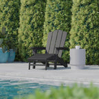 Flash Furniture Newport Adirondack Cup Holder and Pull Out Ottoman, All-Weather HDPE Indoor/Outdoor Lounge Chair, Set of 2, Gray