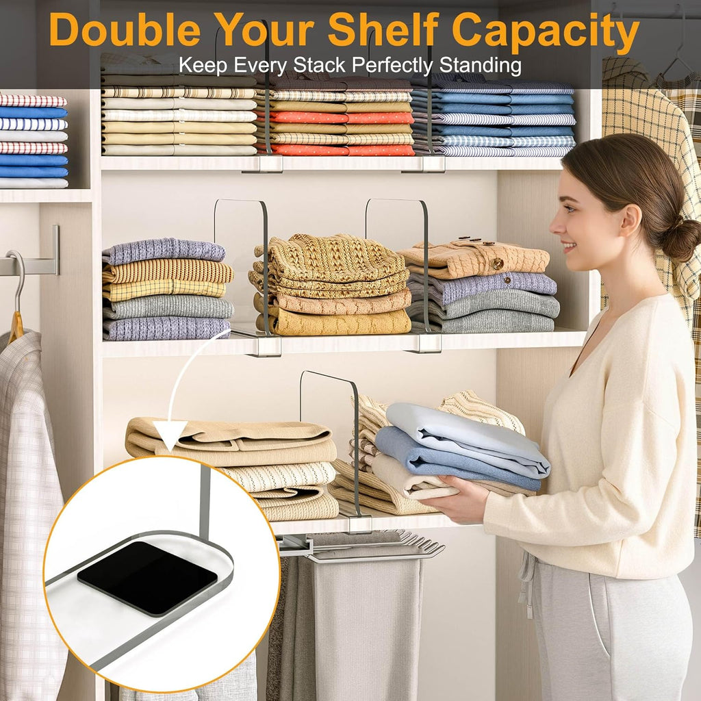 OKPOW Shelf Dividers for Closet Organization - 8 Pack 8" Tall X 12" Deep Acrylic Clear Sturdy Separators for Clothes Purse - Adjustable Removable Easy to Install Storage for Wood Cabinet Housewife