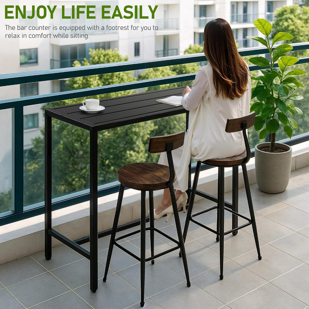 Outvita Outdoor Bar Table, Heavy Duty 40" Metal Table for Balcony Bistro | Waterproof Sturdy Frame Adjustable Foot for Hot Tub Patio Backyard Balcony Hallway Rectangle Black Heavy Duty Counter Height