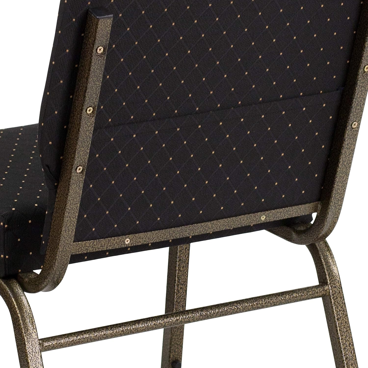 EMMA + OLIVER 21" W Stack Church Chair, Black Dot Patterned Fabric/Gold Vein