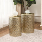 Homebeez Modern Nesting Tables Set of 2, Round Metal End Table, Accent Side Tables for Living Room & Bedroom, No Assembly Nightstands, Gold