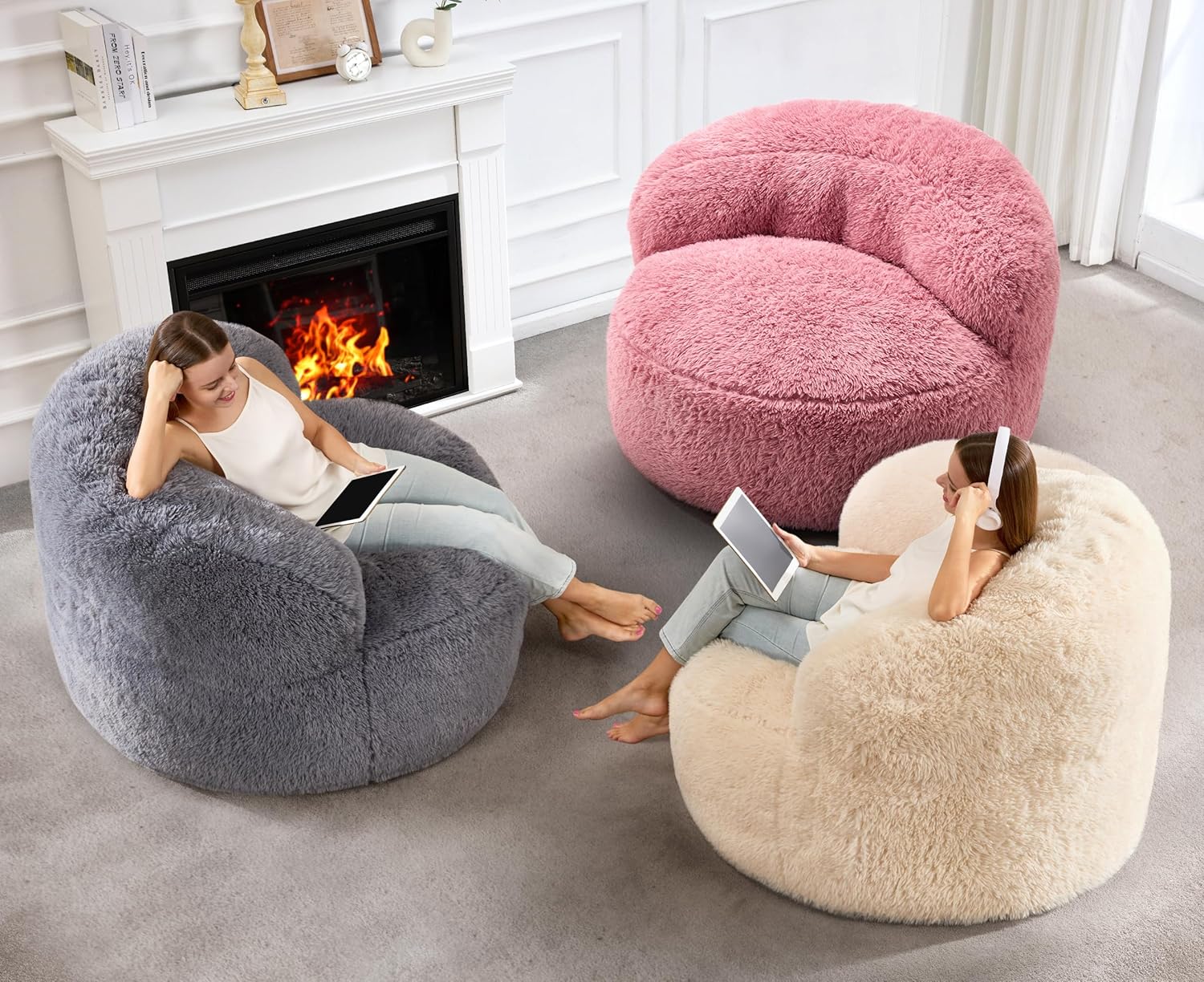 Hobestluk Bean Bag Chair Giant Bean Bag Chairs for Adults Big Adult Bean Bag Chair with Foam Filler Large Beanbags with Stuffed Back Lazy Sofa, Grey-Oversize