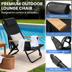 Premium Portable Camping Chair 5-Position Recliner Beach Folding Lightweight Outdoor Chair with Wooden Armrests, Headrest, Multi-Pockets Heavy Duty 350lbs, for Patio, Backyard, Black