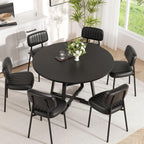 47 Inch Round Dining Table for 4-6 People,Modern Circle Dining Room Table Kitchen Table with Metal Legs for Dining Room,Kitchen,Black (Table Only)