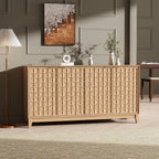 MALOL Fluted Sideboard Buffet Cabinet with Storage, 59" Wood Buffet Table with 4 Doors & Adjustable Shelves, Kitchen Dining Room Coffee Bar Cabinet, Mid Century Modern Style, Natural Wood
