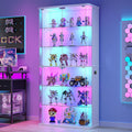 71" Tall Display Cabinet with Glass Doors, Rounded Curio Cabinet with Motion Sensor RGB Lights, 6-Tier Lockable Display Case for Collectibles & Action Figures, Trophy Case for Living Room, White