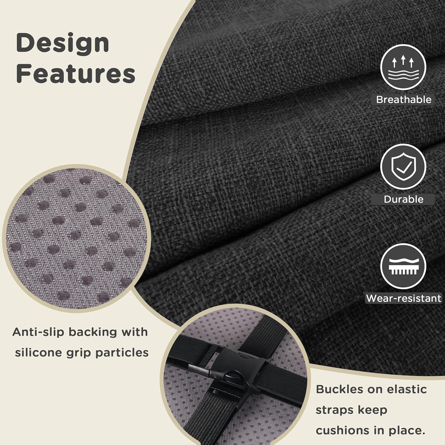 AddGrace Anti-Slip Bar Stool Cushions Square Bar Stool Seat Cushions with Ties Set of 4 Small Square Chair Pads with Machine Washable Cover 12"X12"X2" (Black)