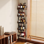 Unionly 5-Tier Liquor Stand for Home Bar，Freestanding Wine Racks for Wall,Wines Bottle Holder Display Shelf with Fences,Liquor Storage for Kitchen, Dining Room, Bar (Rustic Brown)