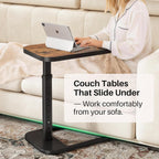 Kitstorack Adjustable Height C-Shaped End Table, 9-Level Side Table with Thickened Metal Rounded Edge, Couch Table Slides Under Sofa or Bed, Eating, Working, TV Tray Table for Small Spaces, Brown