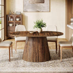 Tribesigns 59" Dining Table for 4-6 People, Farmhouse Dining Room Table with Heavy Pedestal, Oval Wood Kitchen Dinner Table for Living Room, Kitchen, Rustic Brown, 59.06" W x 39.37" D
