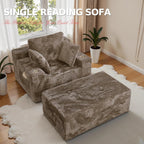 66" Chaise Lounge Chair Indoor,Oversized Boneless Single Sleeeper Couch Bed,Corduroy Cloud Sofa with 3 Soft Pillows for Livingroom,Bedroom,No Assembly,(Khaki)
