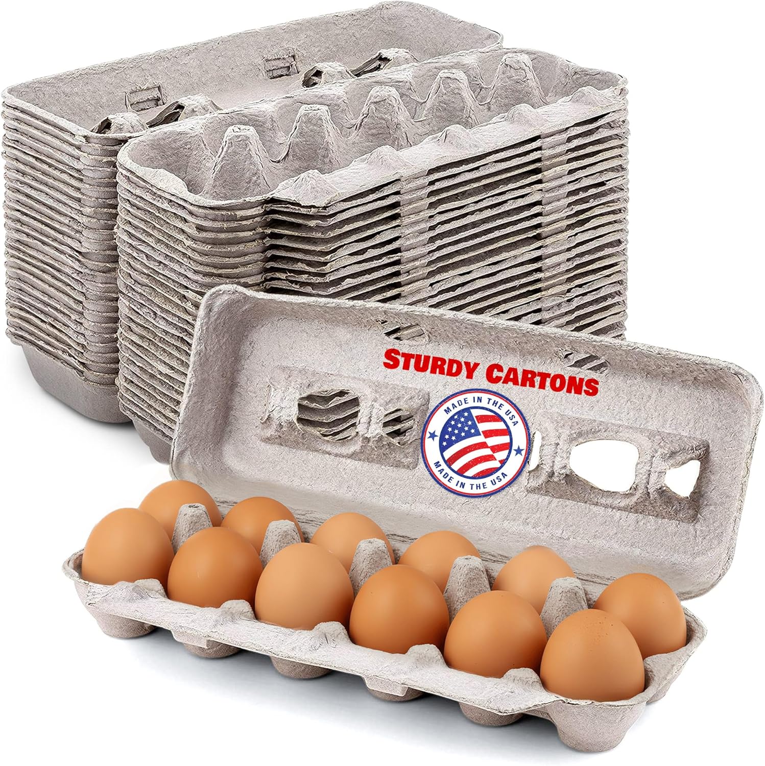 MT Products Blank Natural Pulp Egg Cartons Bulk - Made in USA - Holds Up to Twelve Eggs - Cardboard Material Perfect For Storing Extra Eggs (Pack of 5)