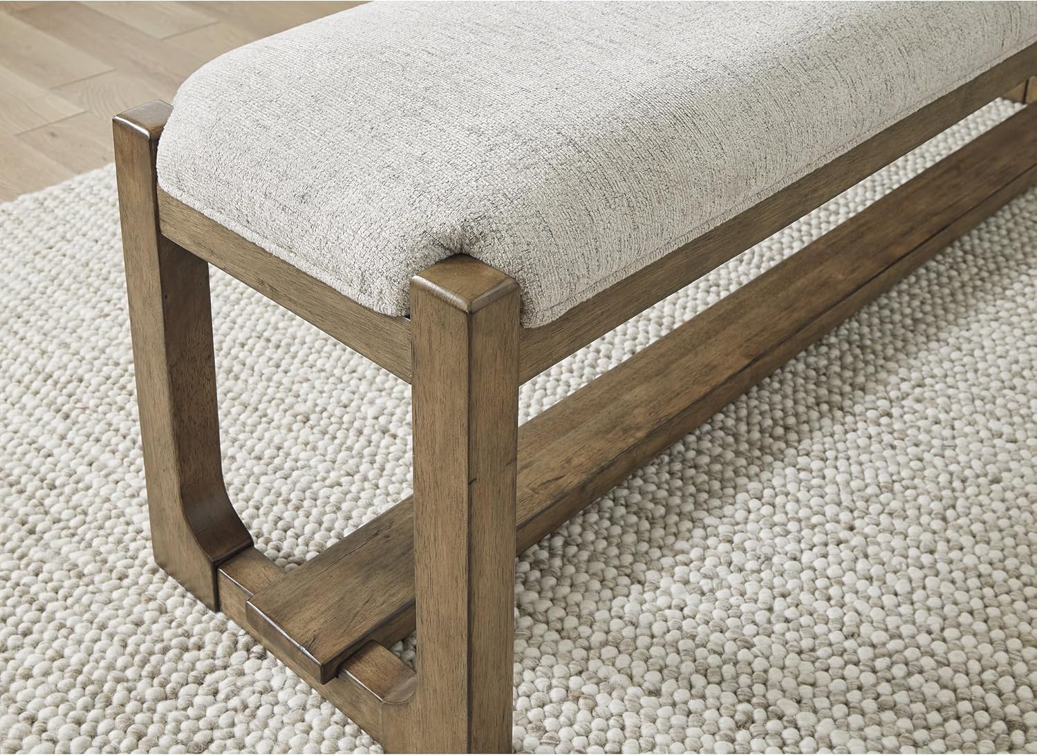 Signature Design by Ashley Cabalynn Farmhouse Upholstered Dining Bench, Foam Cushion, Hardwood Solids, 63.5" W x 16.5" D x 19.75" H, Beige & Light Brown