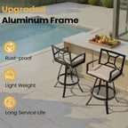 Pellebant 30" Sunbrella Outdoor Bar Stools Set of 2, Aluminum Swivel Patio Bar Height Barstools with Back & Footrest, All-Weather Patio Barstools for Deck Lawn Garden, Beige