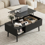 Wood Lift Top Coffee Table with Hidden Storage Compartment & Open Shelf, Multi-Functional Wooden Tabletop Dining Table for Living Room, Home Small Space