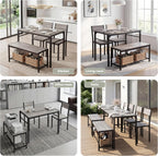 Dining Table Set for 4 with Bench, 4 Pieces Kitchen Table and Chairs, Space-Saving Dinner Table for Kitchen, Dining Room, Apartment, Extra Storage, Sturdy Construction, Easy Assembly(Grey)