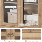 71” Tall Arched Kitchen Pantry Cabinet, Modern Farmhouse Hutch Storage Cabinets with Large Drawer and Glass Doors for Kitchen, Dining Room, Living Room, Natural