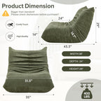 Bean Bag Chairs for Adults, Premium Fabric Foam Filled Lazy Sofa Lounge Chair, Ergonomic Floor Couch for Living Room Bedroom Gaming, No Assembly, Green