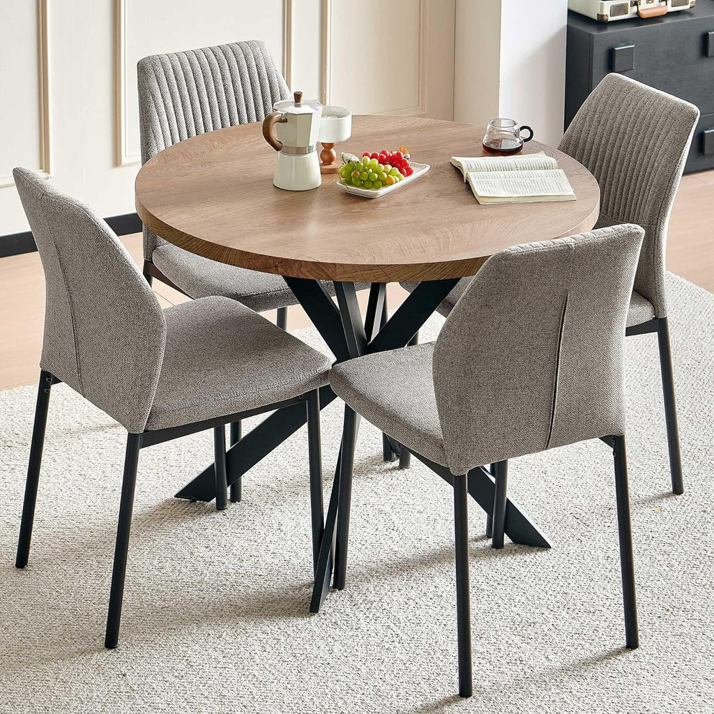 Dining Chairs Set of 4, Mid Century Modern Fabric Upholstered Kitchen Chairs, Light Brown Dining Room Chair with Sticthing Back for Kitchen Dining Room