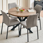 Dining Chairs Set of 4, Mid Century Modern Fabric Upholstered Kitchen Chairs, Light Brown Dining Room Chair with Sticthing Back for Kitchen Dining Room
